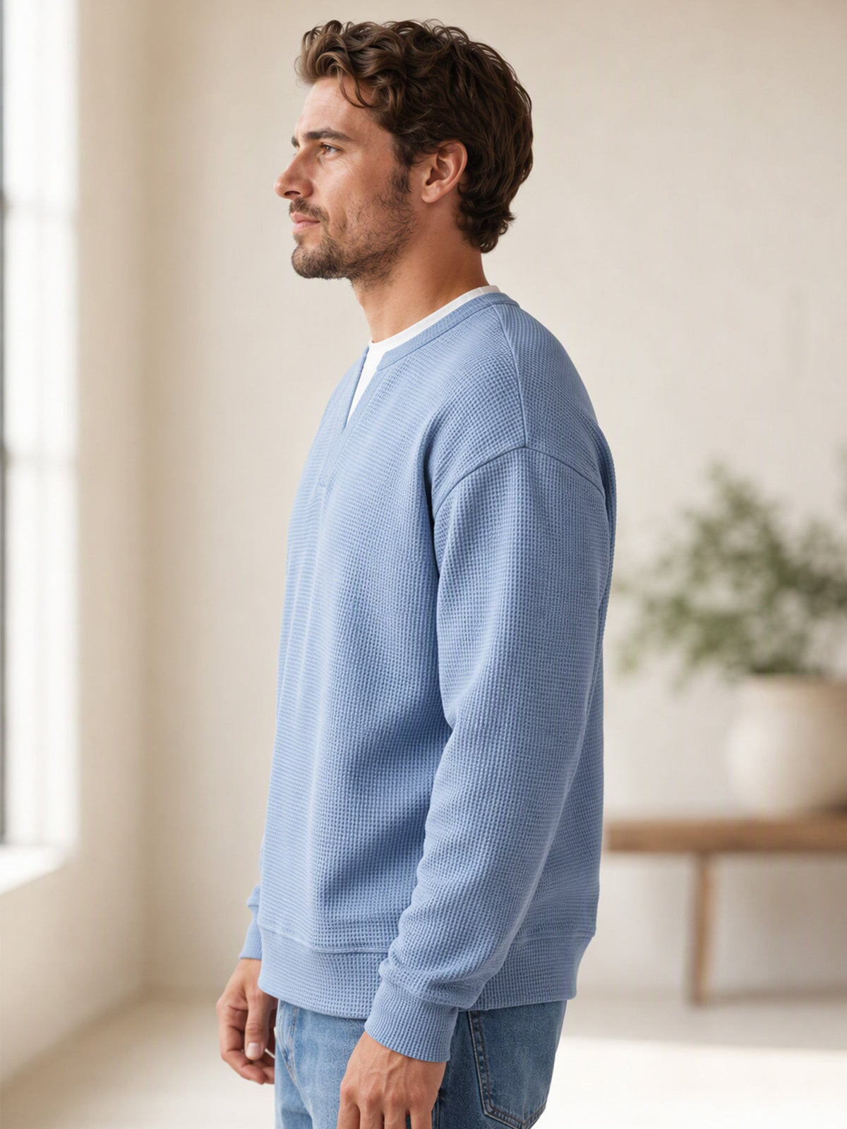 Lagdelt komfort-T-shirt med vaffelprint