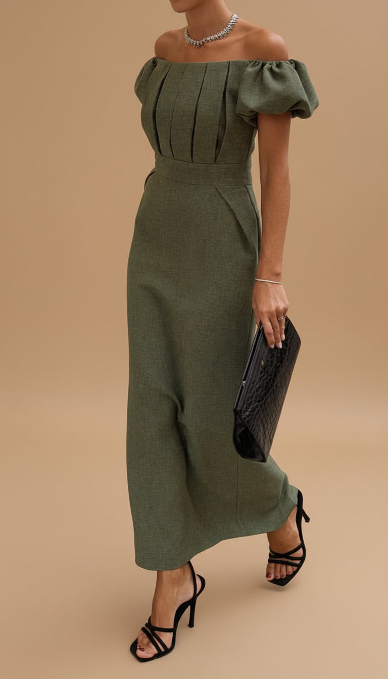 JASMIJN | Elegante Midi Jurk met Geaccentueerde Taille en Tijdloze Avondstijl