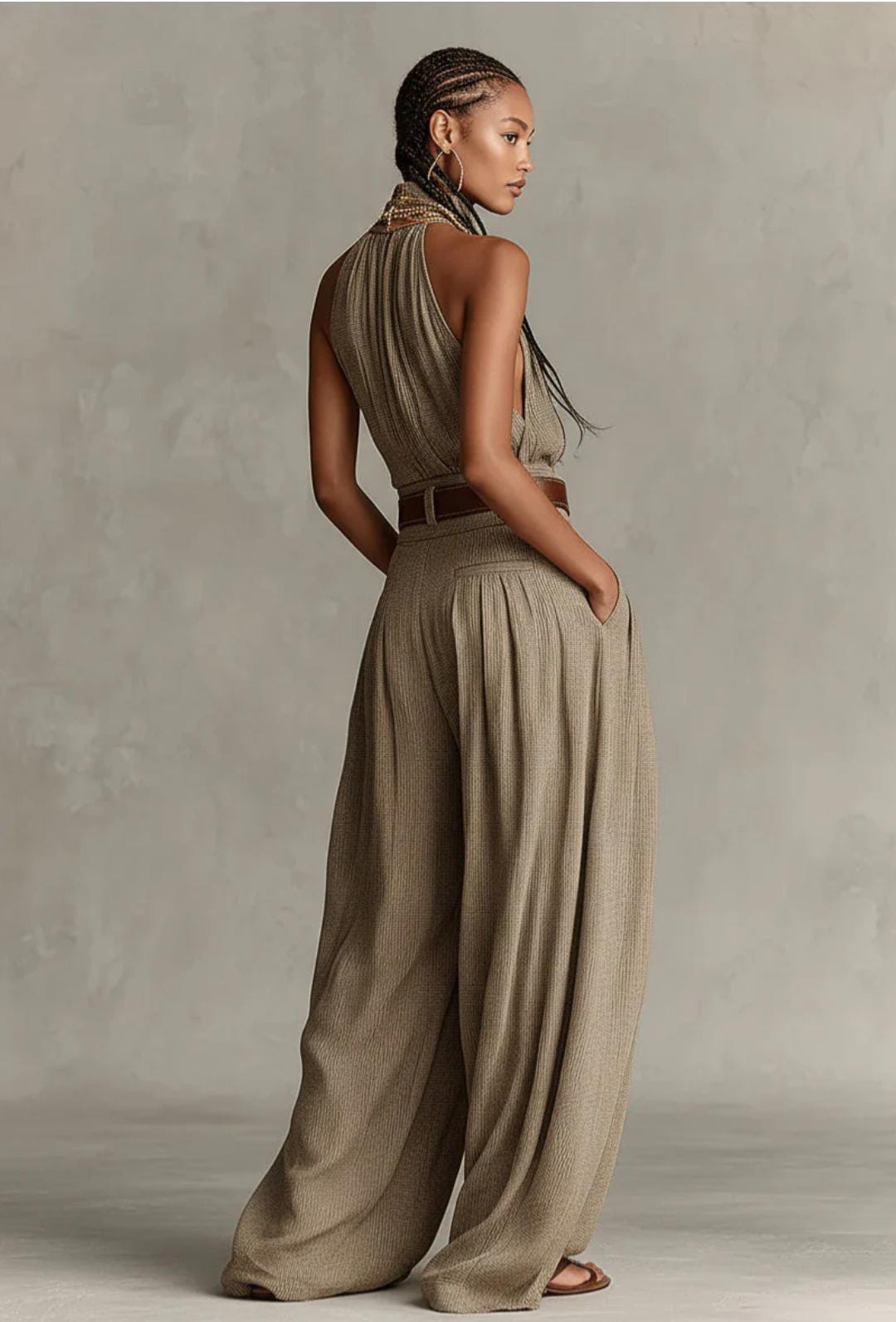 CATERINA | WIDE LEG JUMPSUIT I TORTORA MED AMERIKANSK UDSKÆRING I BOHO-STIL