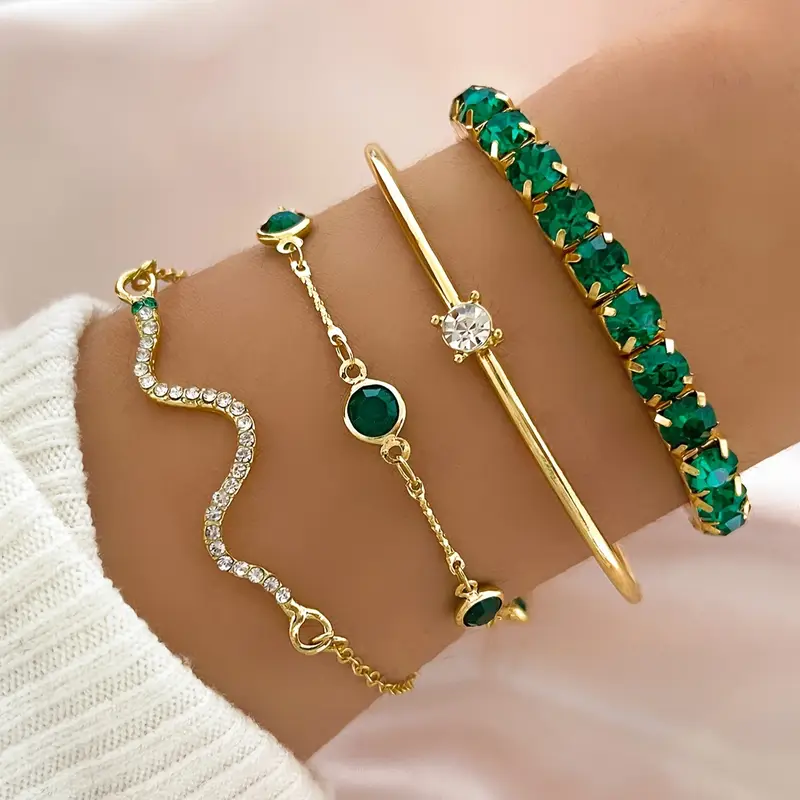 Aurora - Vintage armbånd sat med grønne kubiske zirkoniaer