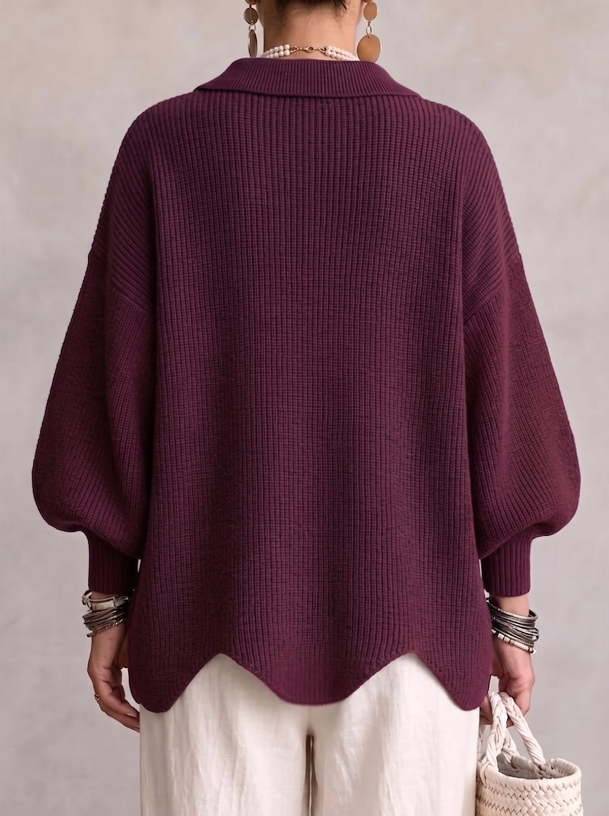 Julia - Oversized gebreid vest med kraag en grote metalen knop