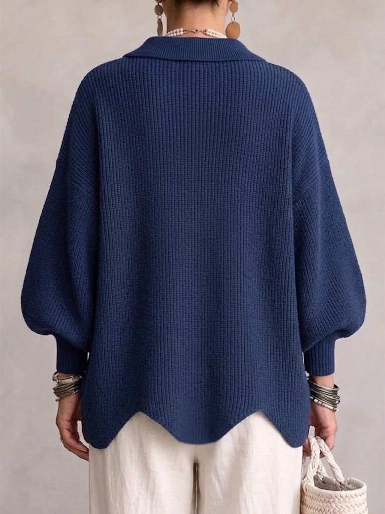 Julia - Oversized gebreid vest med kraag en grote metalen knop
