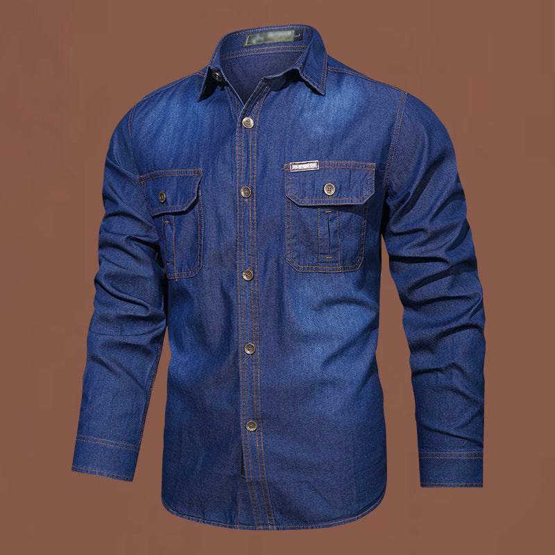Herre afslappet langærmet denimskjorte