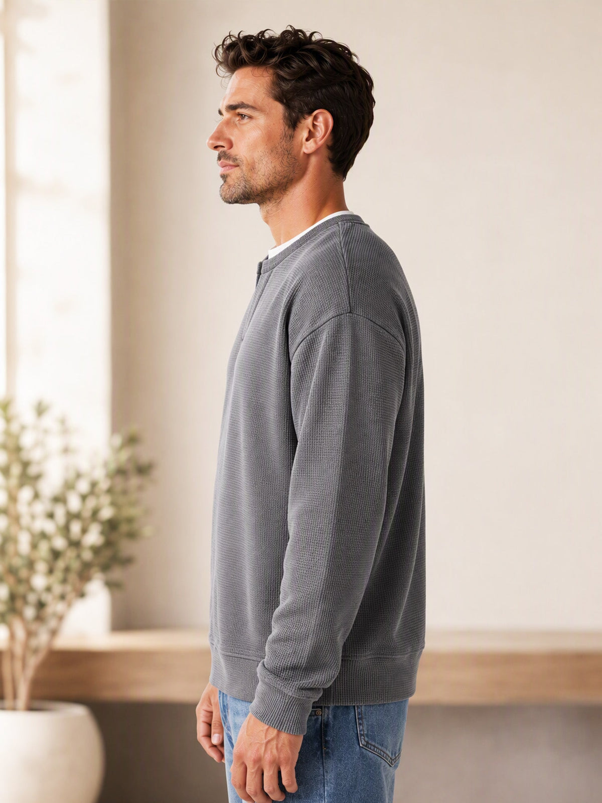 Lagdelt komfort-T-shirt med vaffelprint