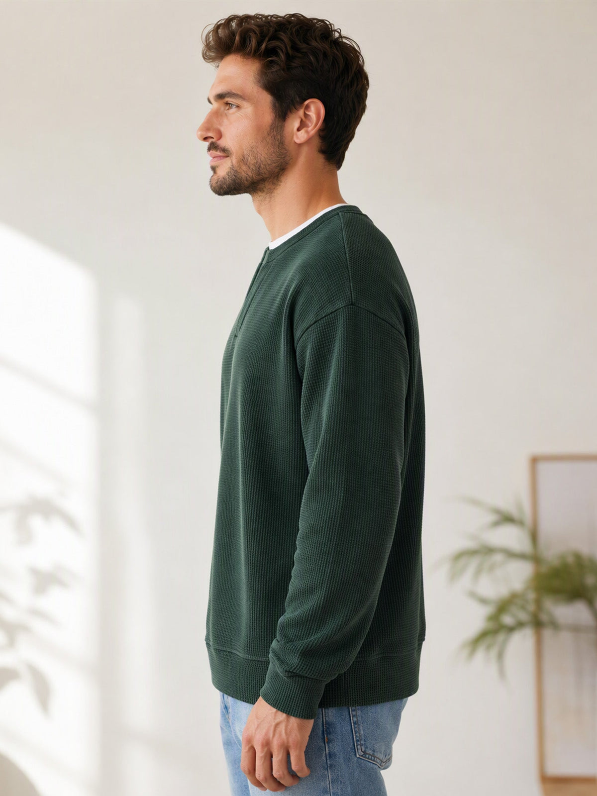 Lagdelt komfort-T-shirt med vaffelprint