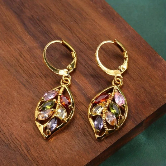 Asunción - Vintage Multicolor bladguld øreringe
