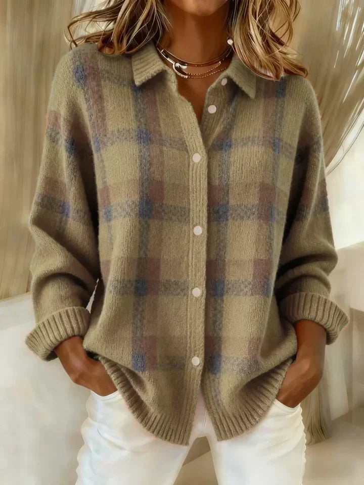 Victoria | Retro Geruit Casual Trui met Contrast