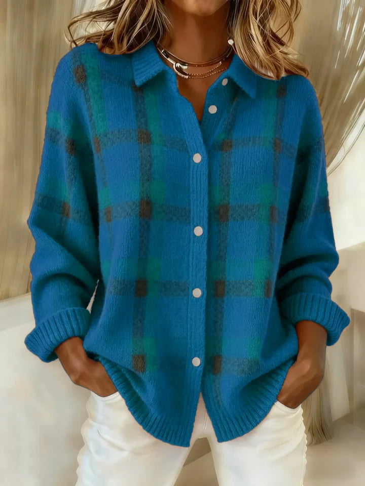 Victoria | Retro Geruit Casual Trui met Contrast