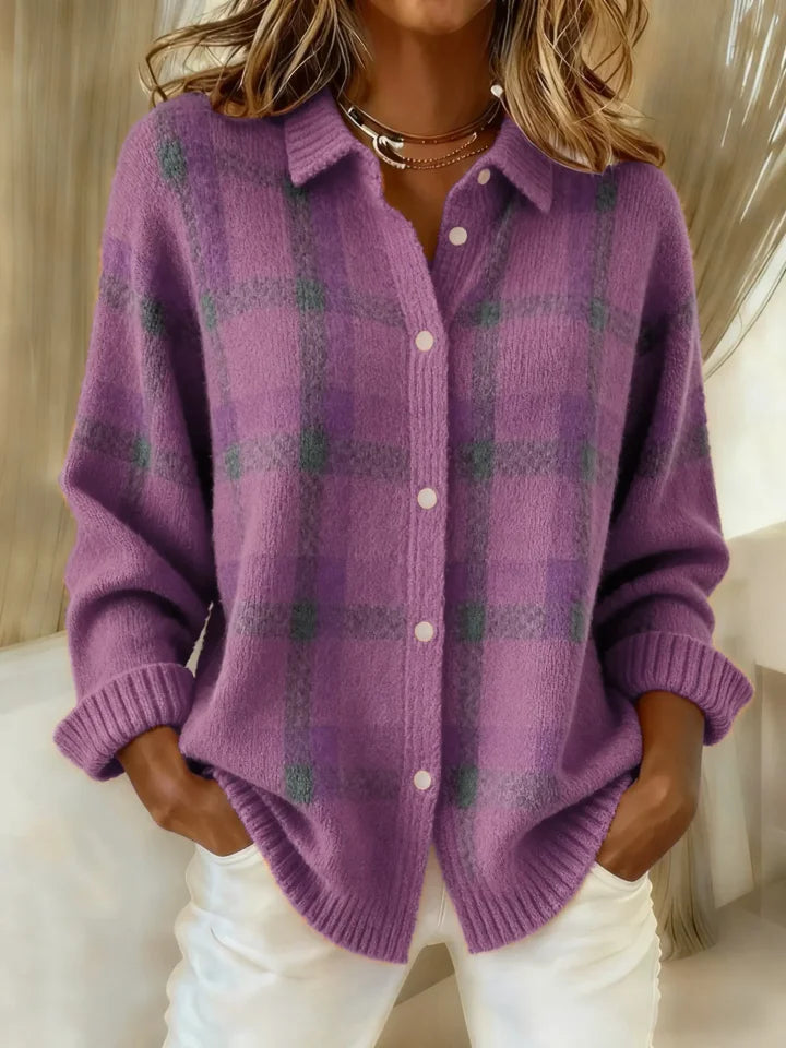 Victoria | Retro Geruit Casual Trui met Contrast