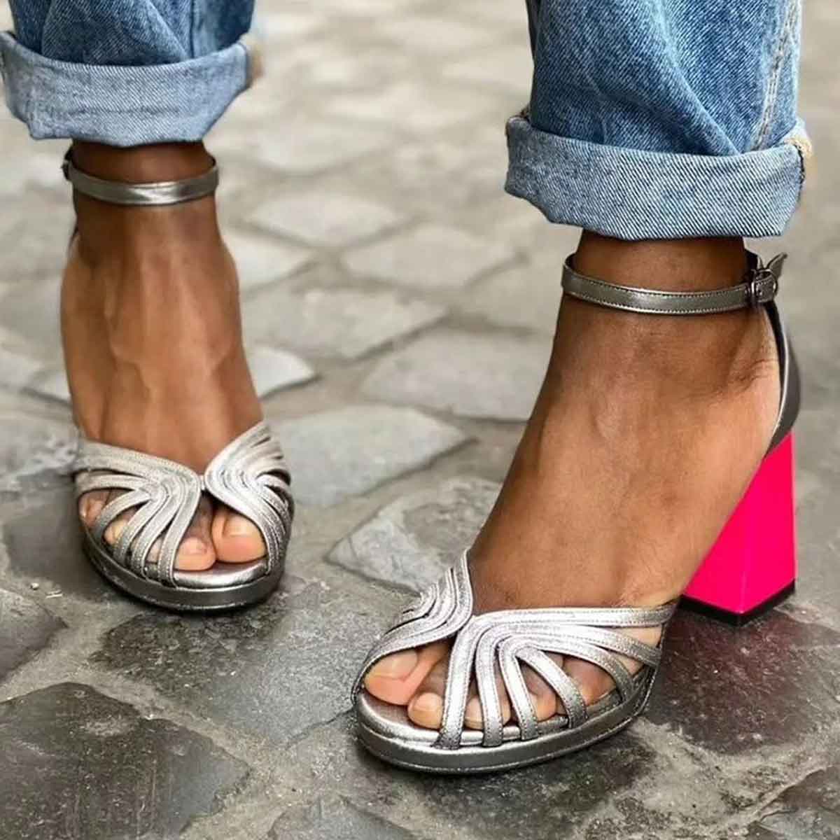 Marcella™ | Sandalen met Glanzende Hak