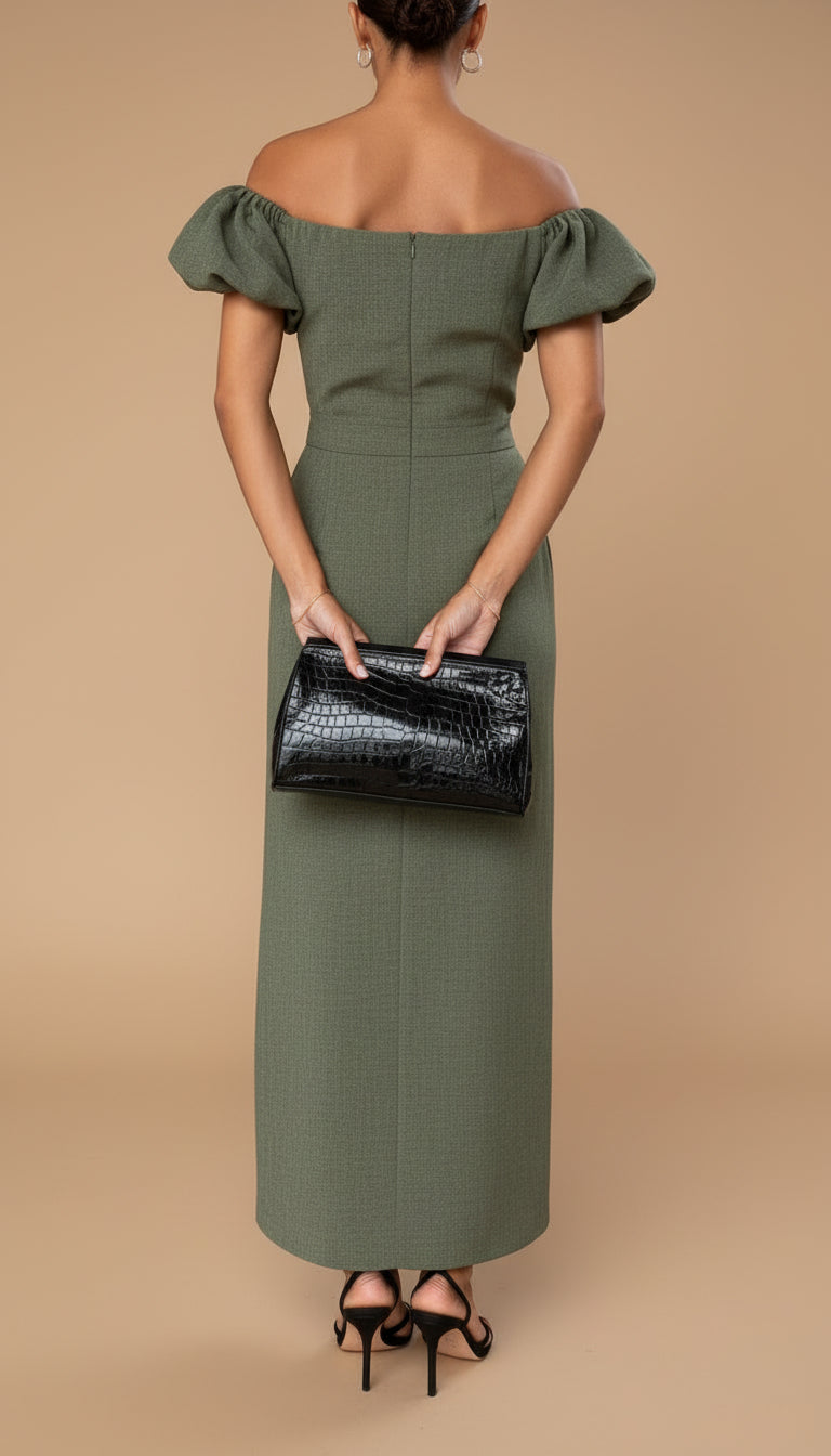 JASMIJN | Elegante Midi Jurk met Geaccentueerde Taille en Tijdloze Avondstijl