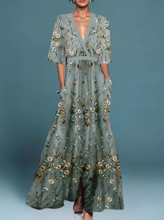 FLORENCE | Lange Bloemenjurk Chic en Verfijnd
