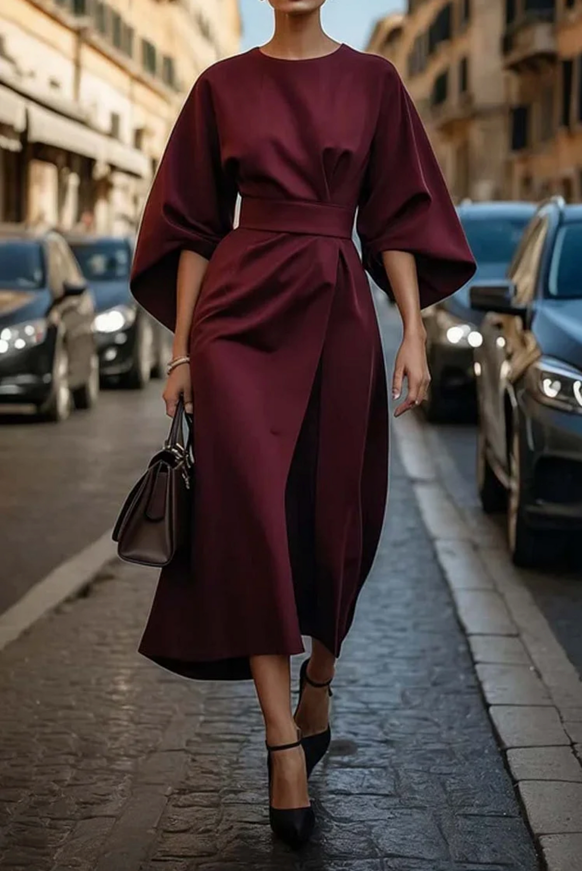Sonia | Elegante Jurk met Lanternmouwen en Tailleband