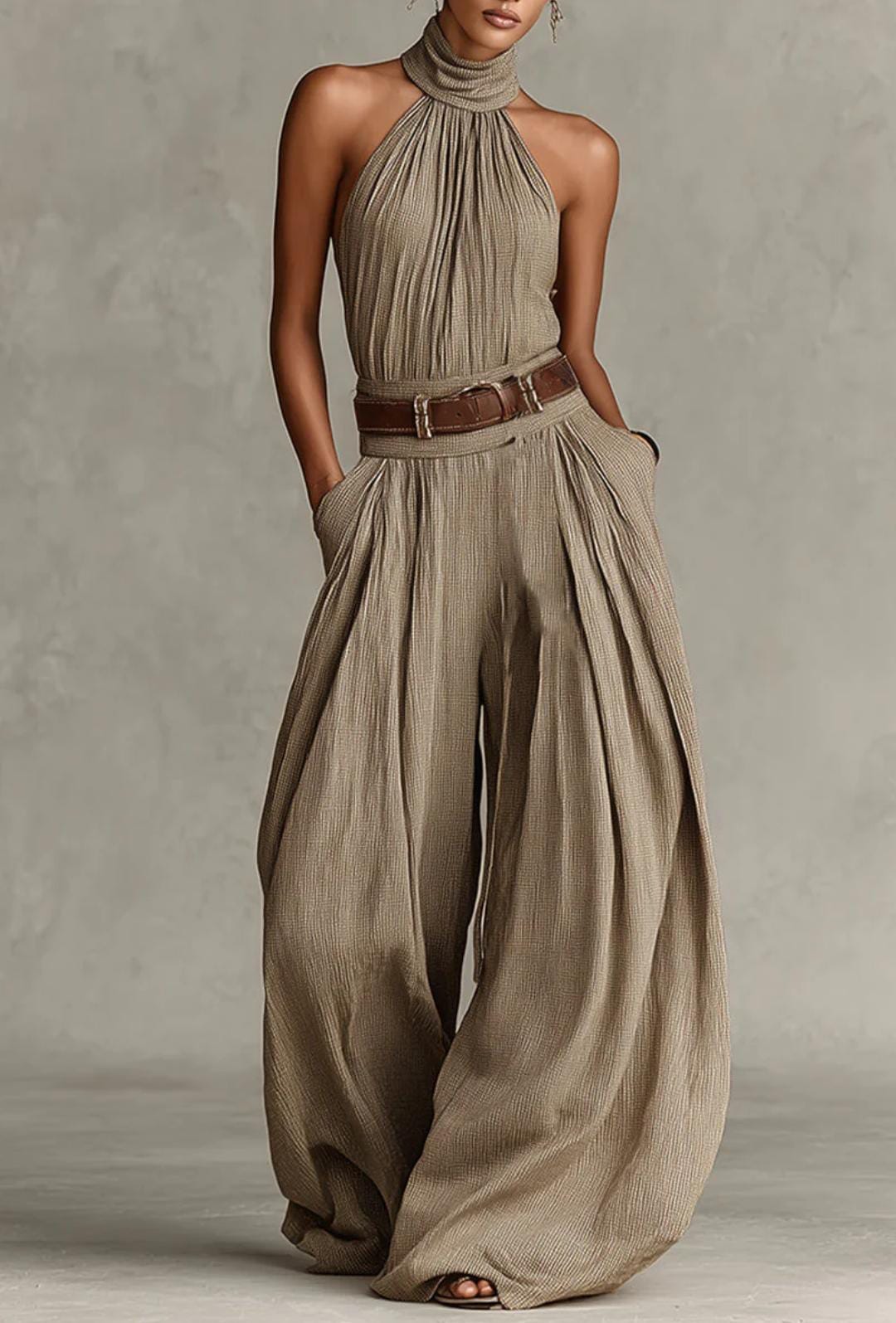 CATERINA | WIDE LEG JUMPSUIT I TORTORA MED AMERIKANSK UDSKÆRING I BOHO-STIL