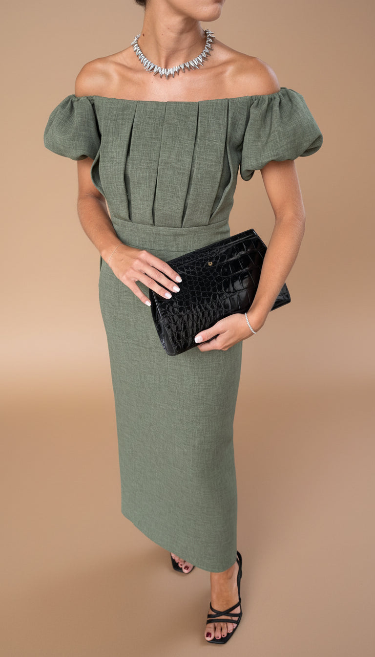 JASMIJN | Elegante Midi Jurk met Geaccentueerde Taille en Tijdloze Avondstijl