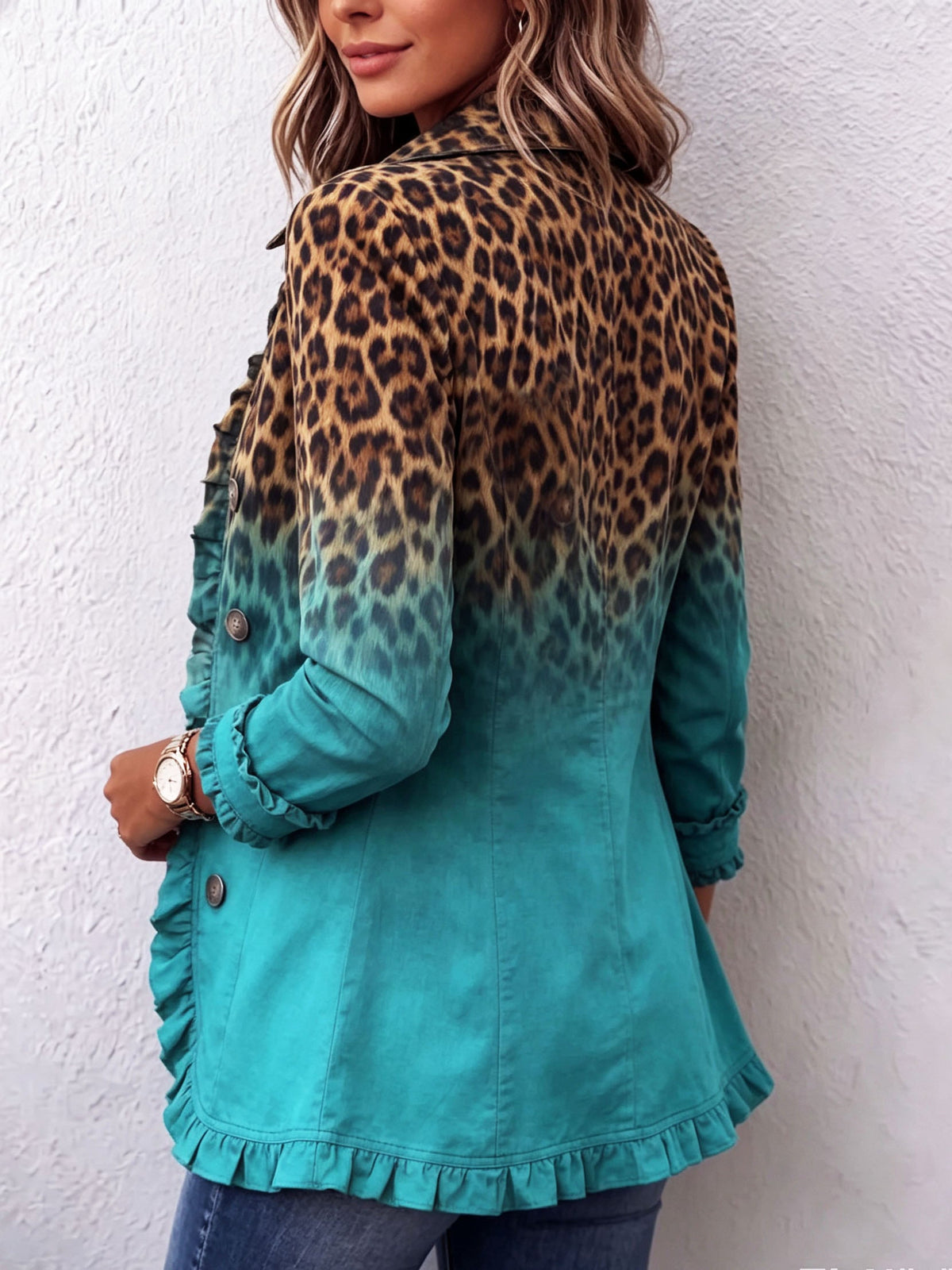 Mercedes | Gradient Leopard blazerjakke med flæser