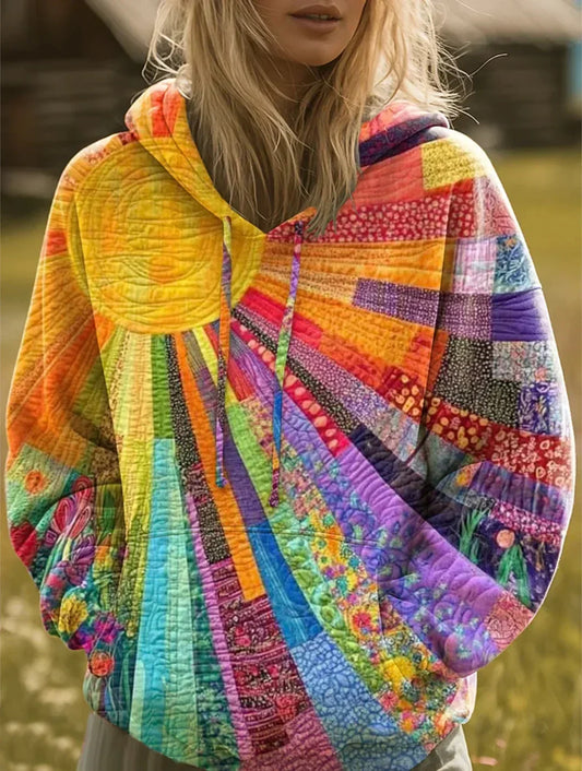 Aurora | Flerfarvet patchwork-hættetrøje